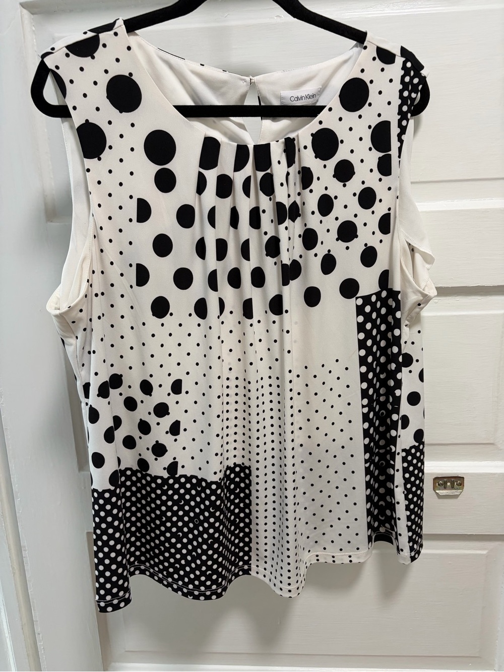 Calvin Klein Black and White Polka Dot Sleeveless Blouse